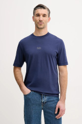 Bavlněné tričko Sisley pánské, tmavomodrá barva, s potiskem, 3I1XS104O