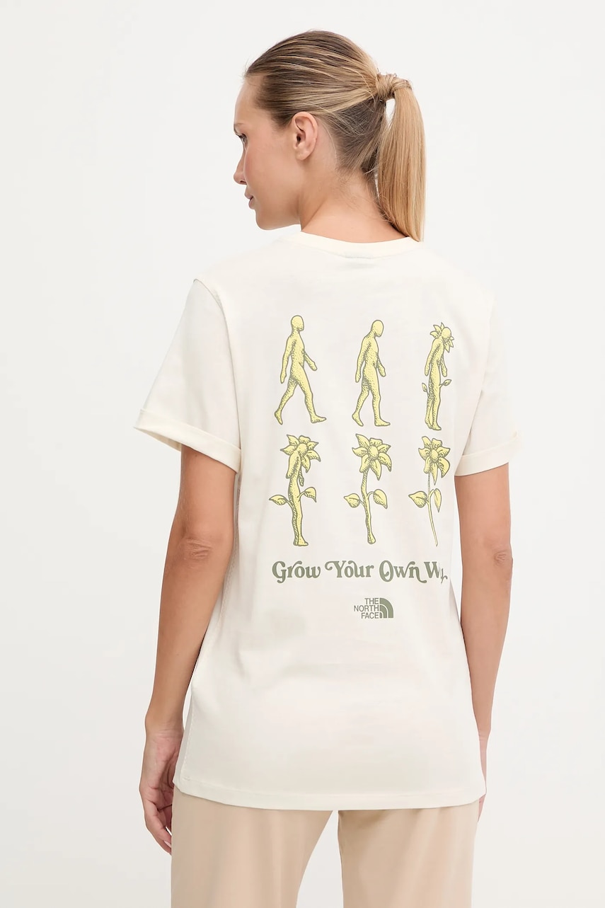 Bavlněné tričko The North Face Connect Relaxed dámské, béžová barva, NF0A8E41QLI1
