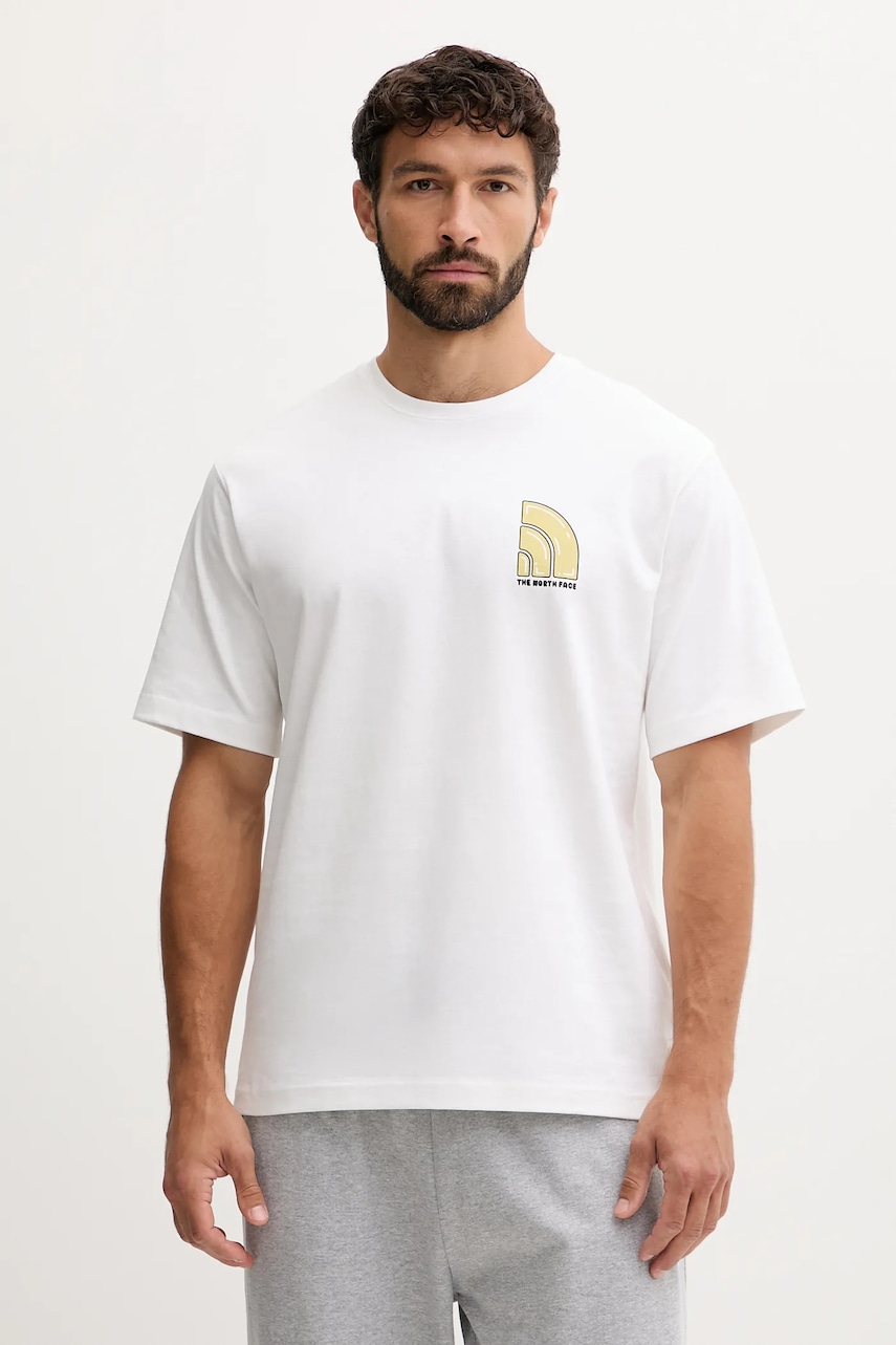 Bavlněné tričko The North Face pánské, béžová barva, s potiskem, NF0A8F2RFN41