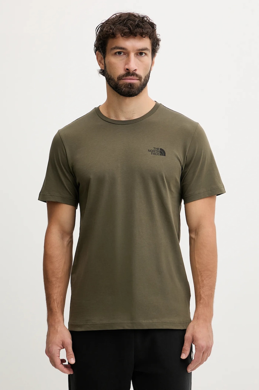 Bavlněné tričko The North Face pánské, zelená barva, s potiskem, NF0A8E3HFA41