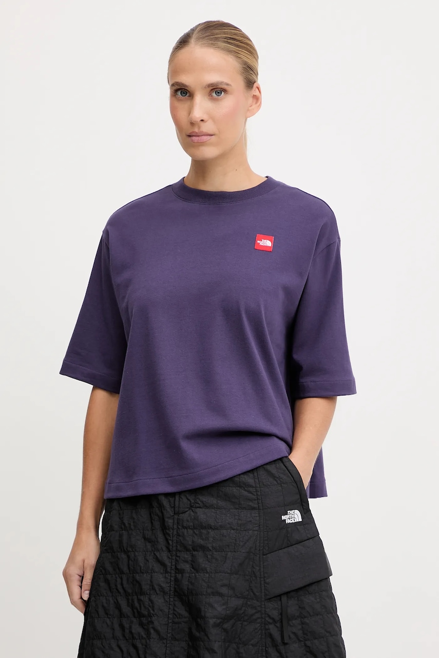 Bavlněné tričko The North Face Redbox dámské, fialová barva, NF0A8EG61JI1