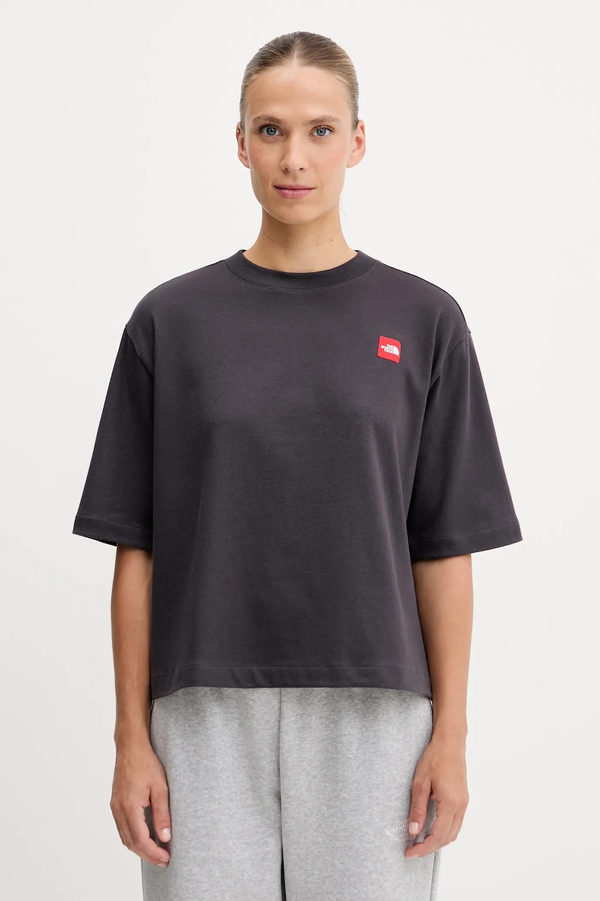 Bavlněné tričko The North Face Redbox dámské, šedá barva, NF0A8EG60SA1
