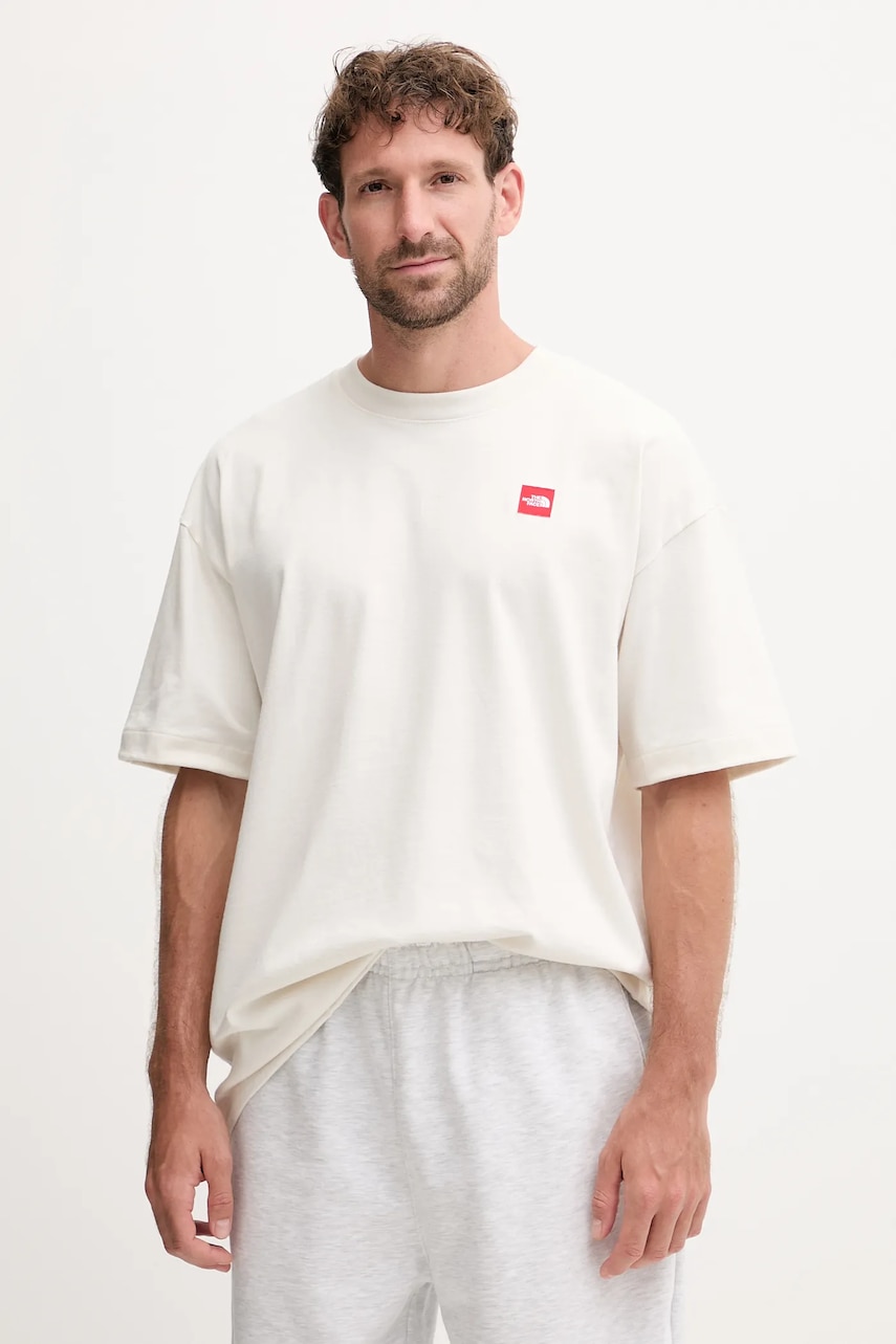 Bavlněné tričko The North Face Redbox pánské, béžová barva, NF0A8EG5QLI1