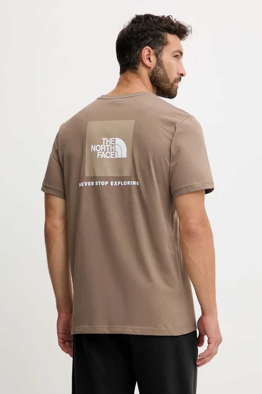 Bavlněné tričko The North Face Redbox pánské, hnědá barva, NF0A87NPE1Q1