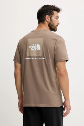 Bavlněné tričko The North Face Redbox pánské, hnědá barva, NF0A87NPE1Q1