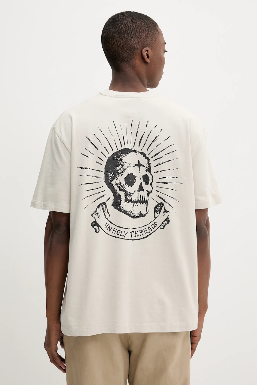 Bavlněné tričko The Ragged Priest pánské, béžová barva, s potiskem, RPSS252056JS