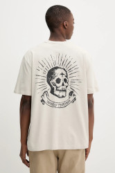 Bavlněné tričko The Ragged Priest pánské, béžová barva, s potiskem, RPSS252056JS