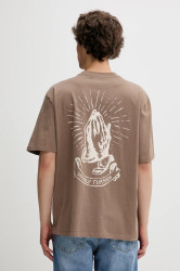 Bavlněné tričko The Ragged Priest pánské, hnědá barva, s potiskem, RPSS252053JS