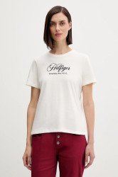 Bavlněné tričko Tommy Hilfiger dámské, béžová barva, WW0WW46120