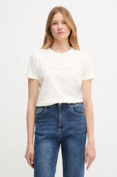 Bavlněné tričko Tommy Hilfiger dámské, béžová barva, WW0WW47210