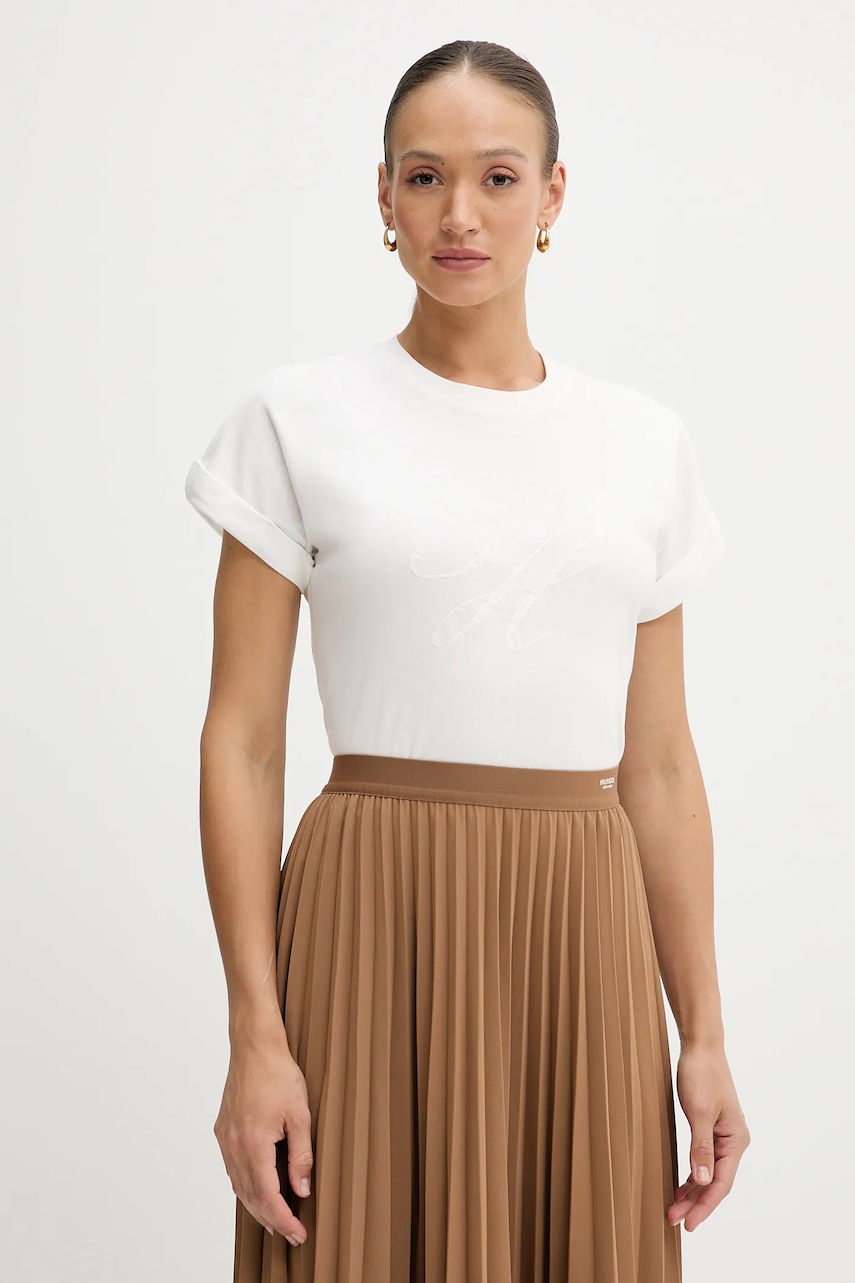 Bavlněné tričko Tommy Hilfiger dámské, bílá barva, WW0WW47157