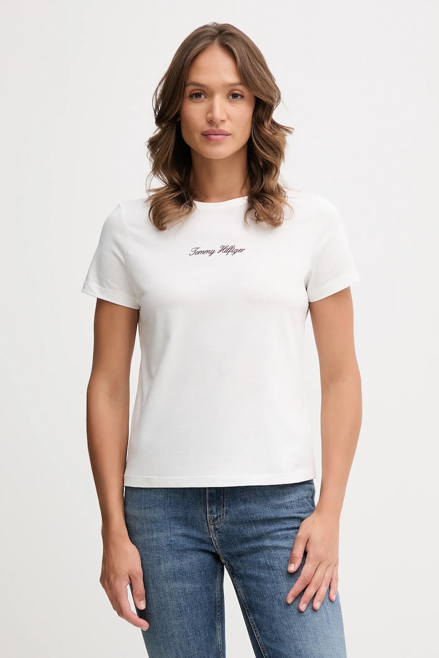 Bavlněné tričko Tommy Hilfiger dámské, bílá barva, WW0WW47460