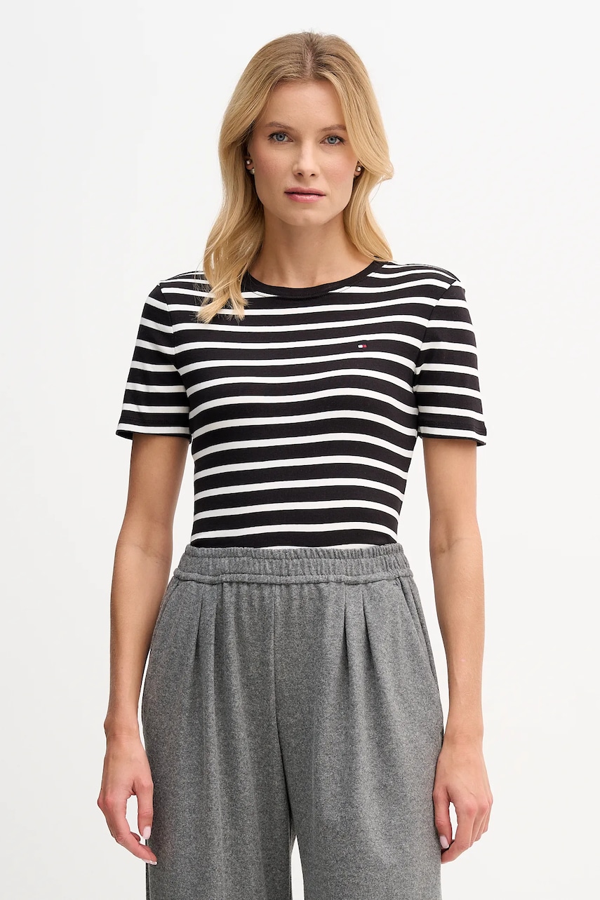 Bavlněné tričko Tommy Hilfiger dámské, černá barva, WW0WW40587