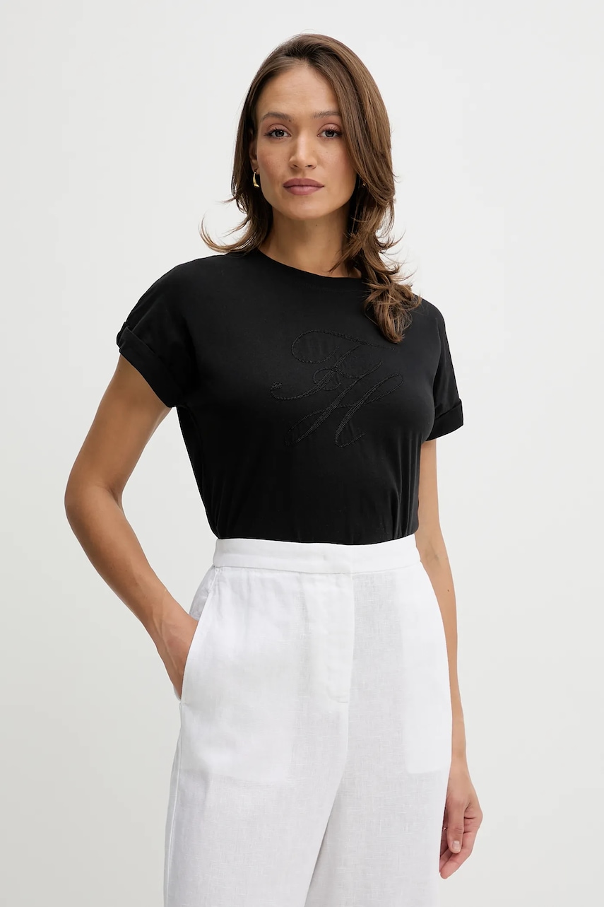 Bavlněné tričko Tommy Hilfiger dámské, černá barva, WW0WW47157