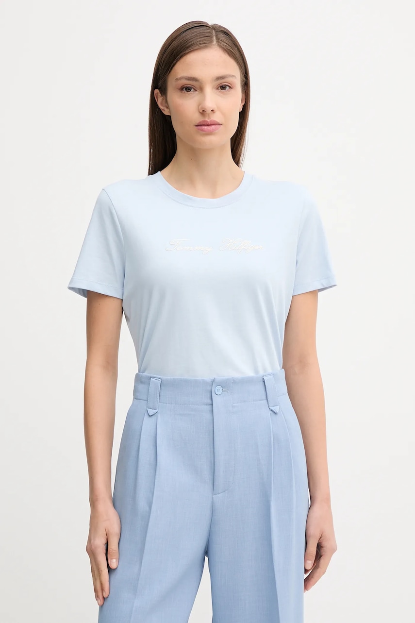 Bavlněné tričko Tommy Hilfiger dámské, modrá barva, WW0WW45746