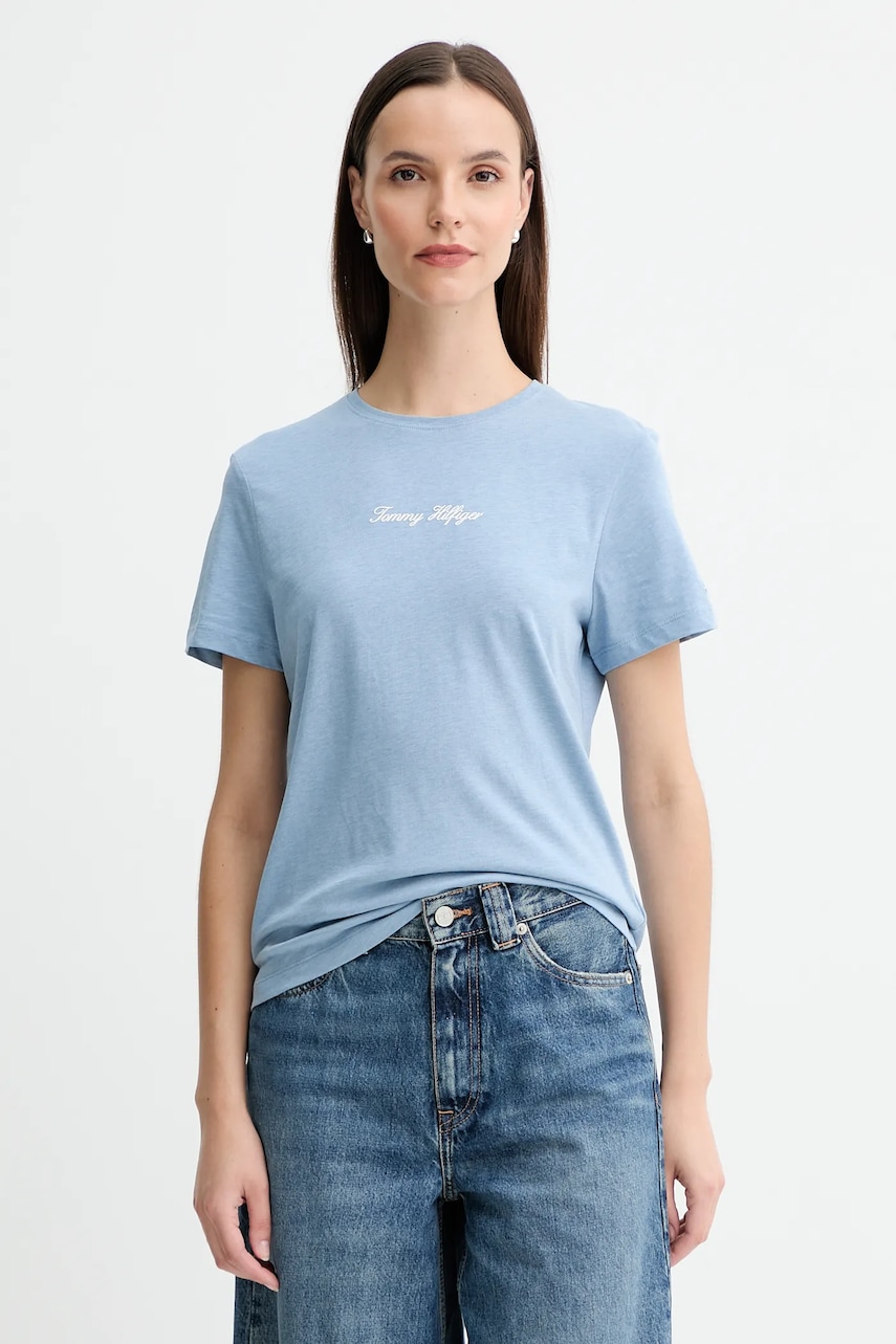 Bavlněné tričko Tommy Hilfiger dámské, modrá barva, WW0WW47460