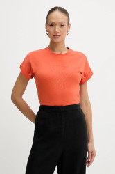 Bavlněné tričko Tommy Hilfiger dámské, oranžová barva, WW0WW47157