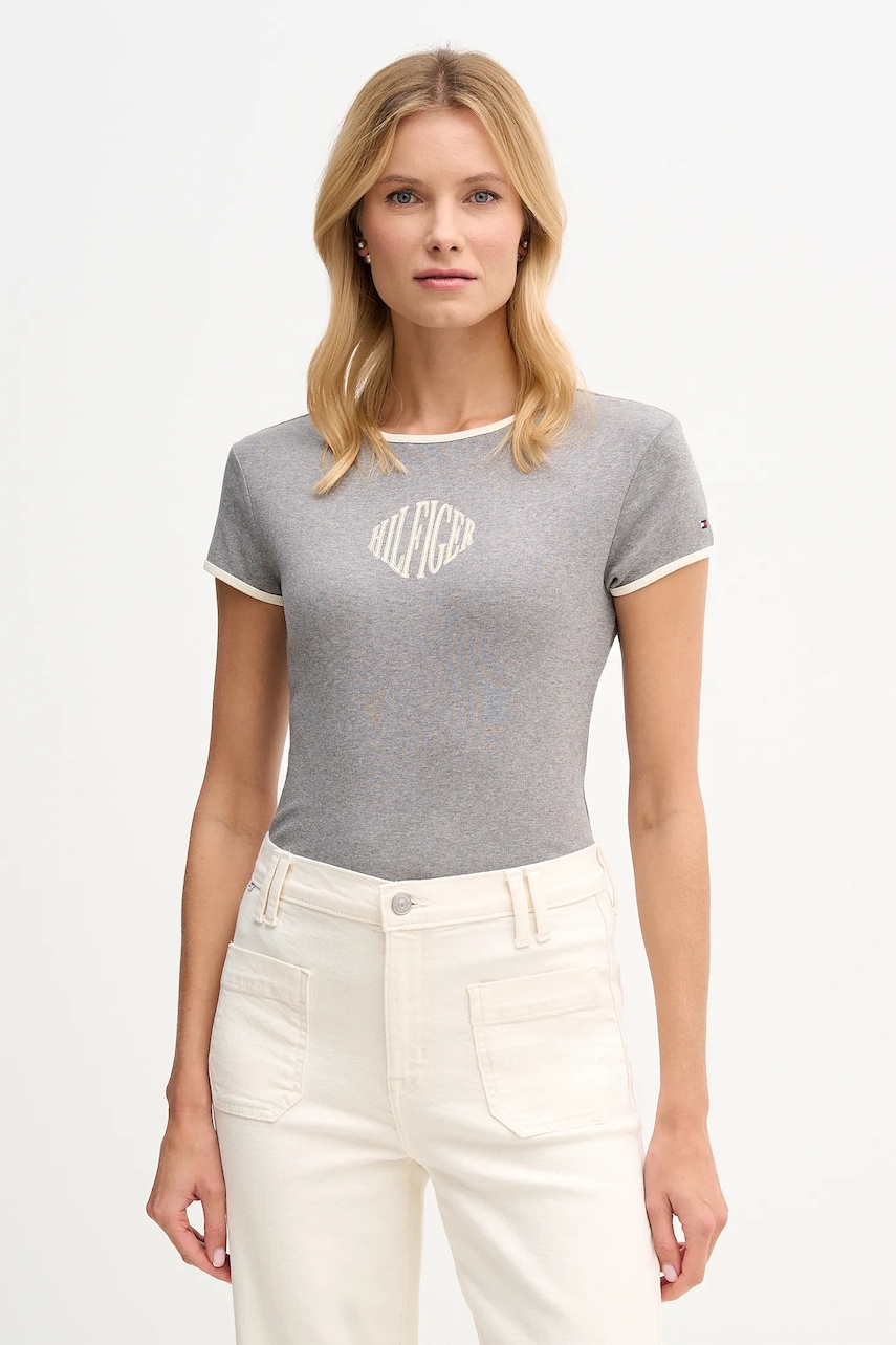 Bavlněné tričko Tommy Hilfiger dámské, šedá barva, WW0WW47881