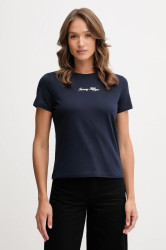 Bavlněné tričko Tommy Hilfiger dámské, tmavomodrá barva, WW0WW47460