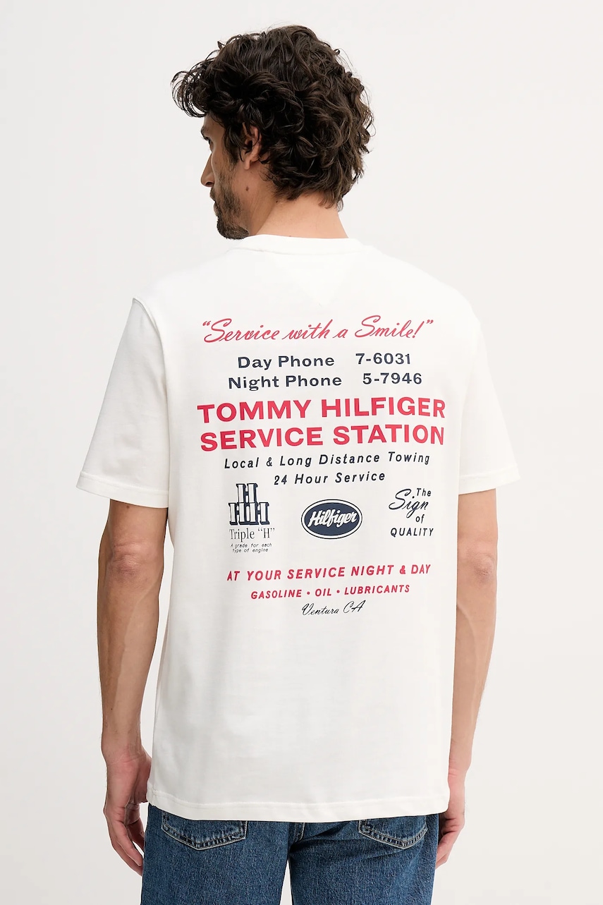 Bavlněné tričko Tommy Hilfiger pánské, béžová barva, s potiskem, MW0MW41460