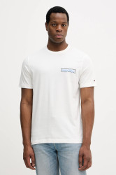 Bavlněné tričko Tommy Hilfiger pánské, bílá barva, s potiskem, MW0MW41465