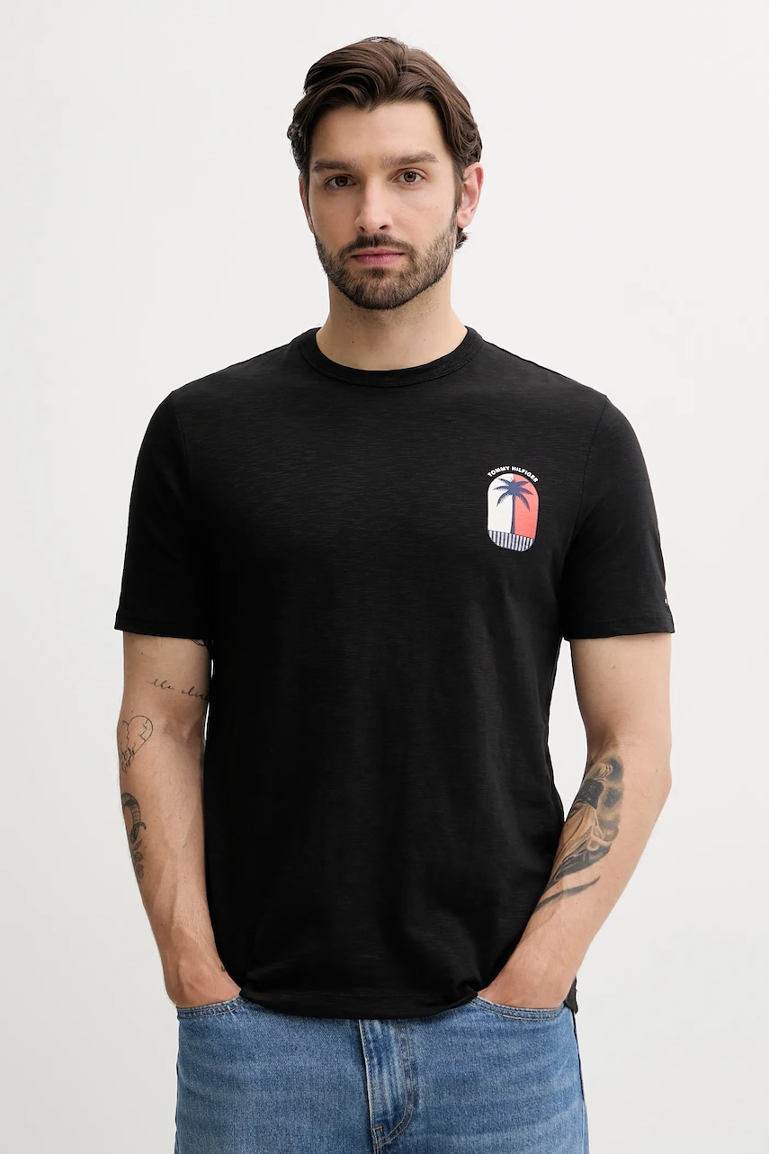 Bavlněné tričko Tommy Hilfiger pánské, černá barva, s potiskem, MW0MW39354