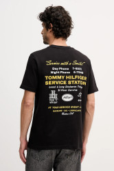 Bavlněné tričko Tommy Hilfiger pánské, černá barva, s potiskem, MW0MW41460