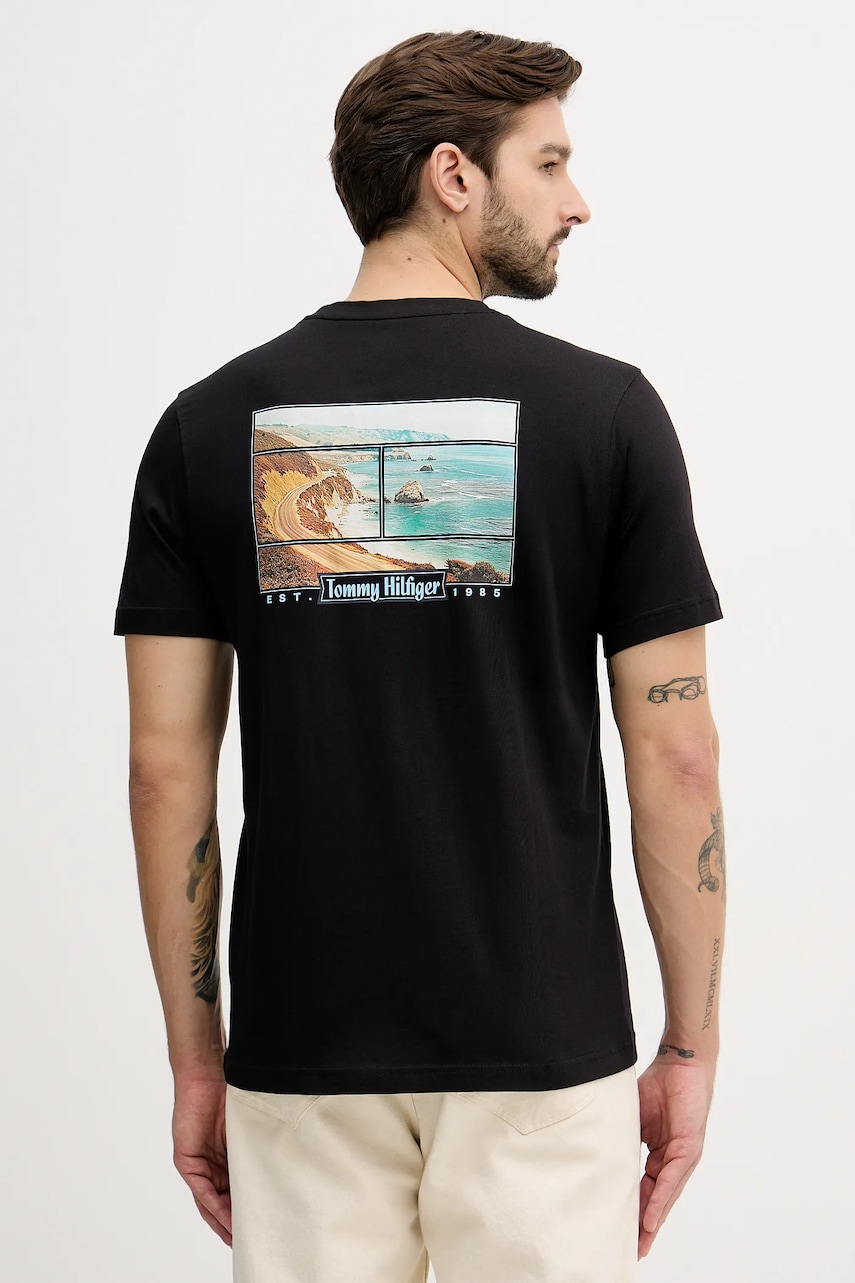 Bavlněné tričko Tommy Hilfiger pánské, černá barva, s potiskem, MW0MW41465
