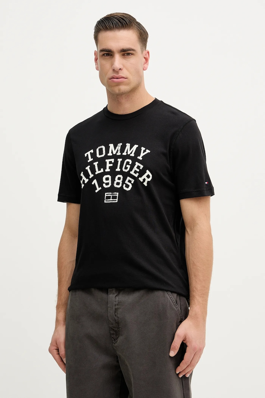 Bavlněné tričko Tommy Hilfiger pánské, černá barva, s potiskem, MW0MW41470