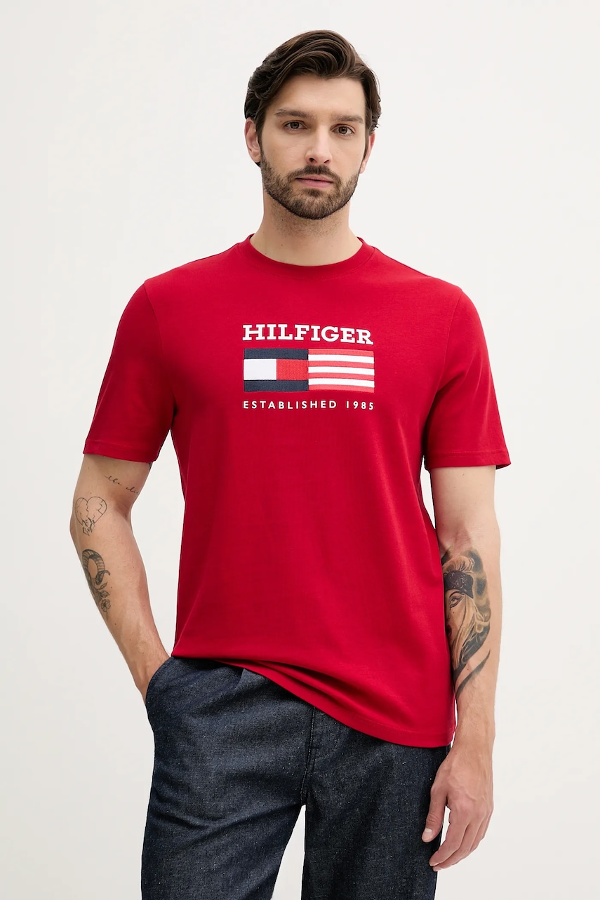 Bavlněné tričko Tommy Hilfiger pánské, červená barva, s potiskem, MW0MW39843