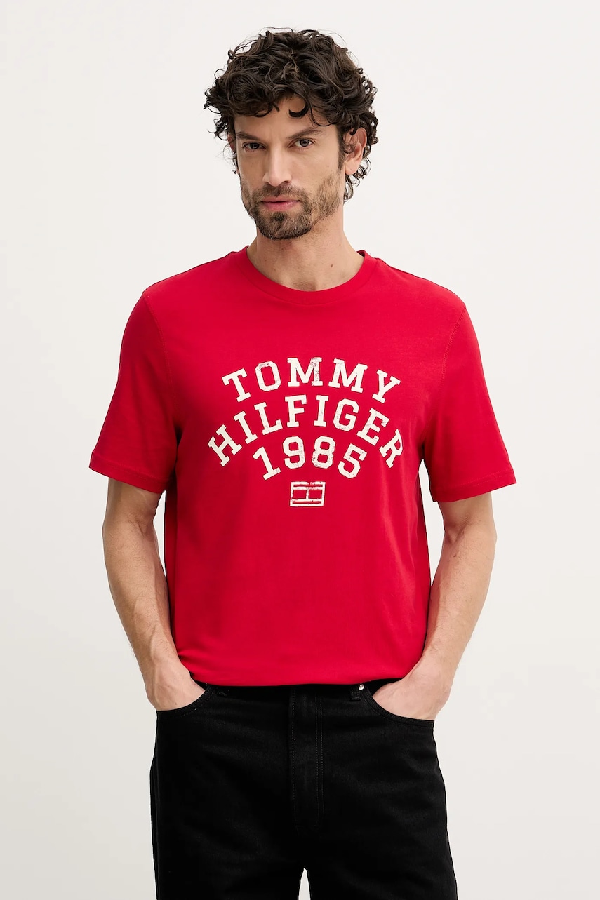 Bavlněné tričko Tommy Hilfiger pánské, červená barva, s potiskem, MW0MW41470