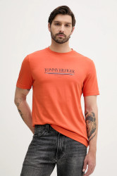 Bavlněné tričko Tommy Hilfiger pánské, oranžová barva, s potiskem, MW0MW40324