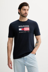 Bavlněné tričko Tommy Hilfiger pánské, tmavomodrá barva, s potiskem, MW0MW39843