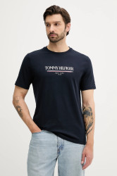 Bavlněné tričko Tommy Hilfiger pánské, tmavomodrá barva, s potiskem, MW0MW40324