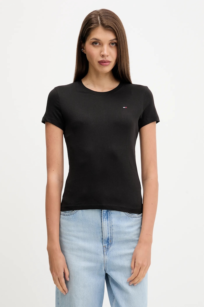 Bavlněné tričko Tommy Jeans 3-pack dámské, tmavomodrá barva, DW0DW22175