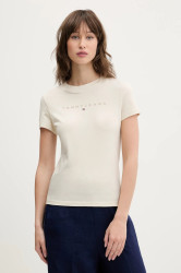 Bavlněné tričko Tommy Jeans béžová barva, DW0DW20315