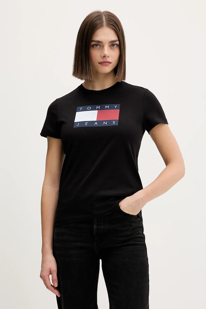 Bavlněné tričko Tommy Jeans dámské, bílá barva, DW0DW22562