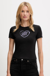 Bavlněné tričko Tommy Jeans dámské, černá barva, DW0DW21390