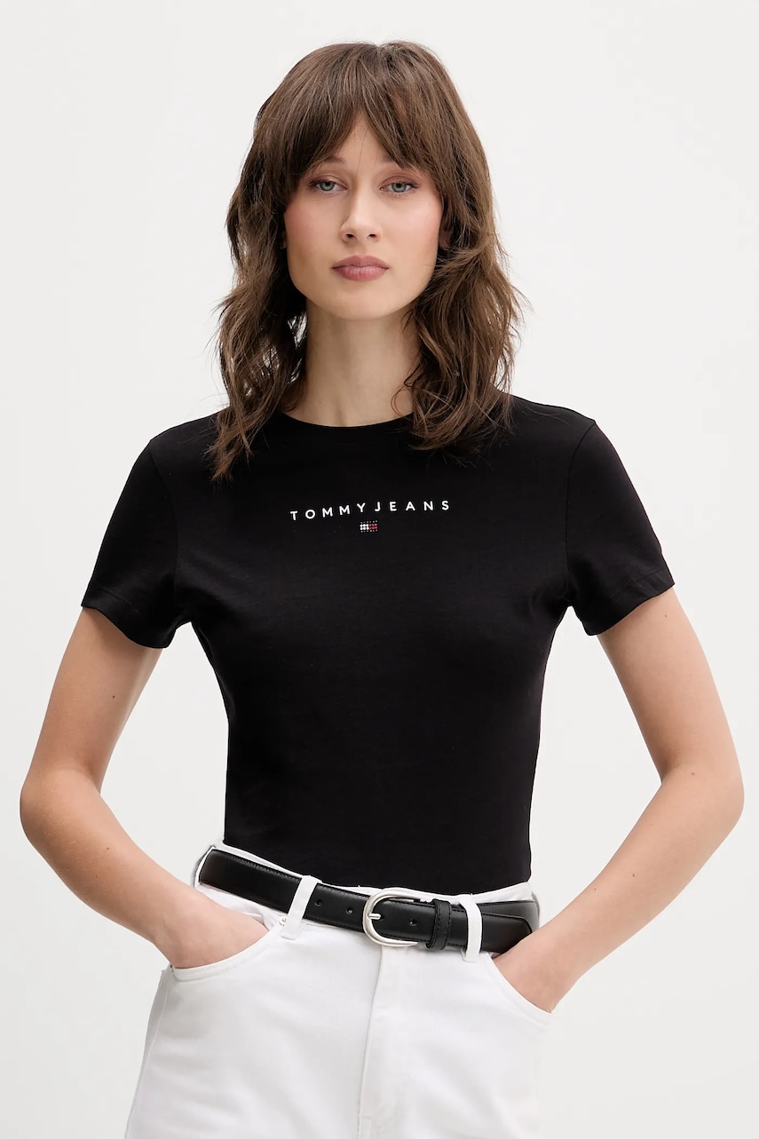 Bavlněné tričko Tommy Jeans dámské, černá barva, DW0DW21550