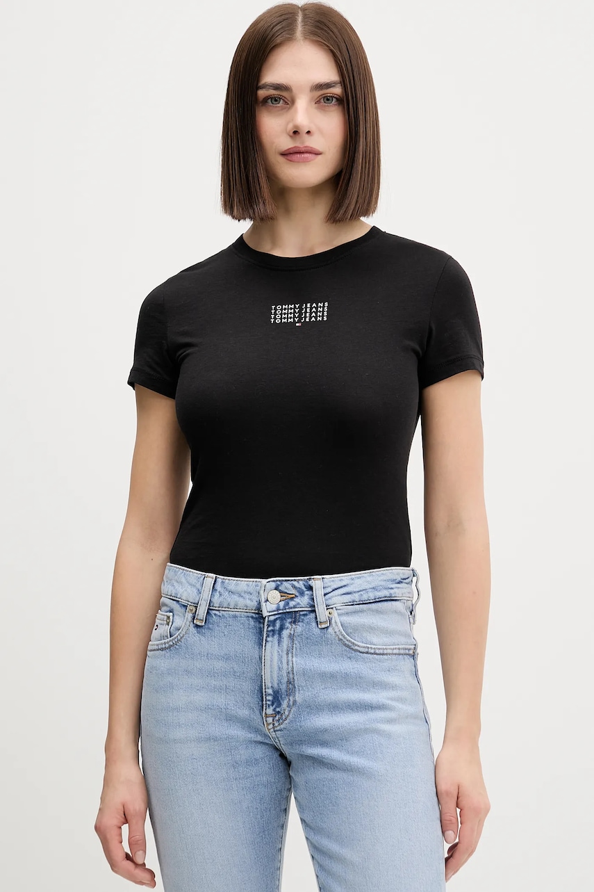 Bavlněné tričko Tommy Jeans dámské, černá barva, DW0DW21841