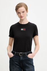 Bavlněné tričko Tommy Jeans dámské, černá barva, DW0DW21965
