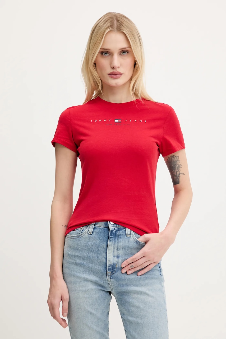 Bavlněné tričko Tommy Jeans dámské, červená barva, DW0DW21422