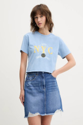 Bavlněné tričko Tommy Jeans dámské, modrá barva, DW0DW20424