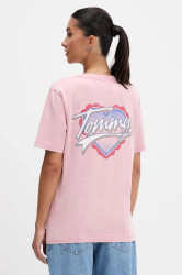 Bavlněné tričko Tommy Jeans dámské, růžová barva, DW0DW21524