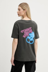 Bavlněné tričko Tommy Jeans dámské, šedá barva, DW0DW21358