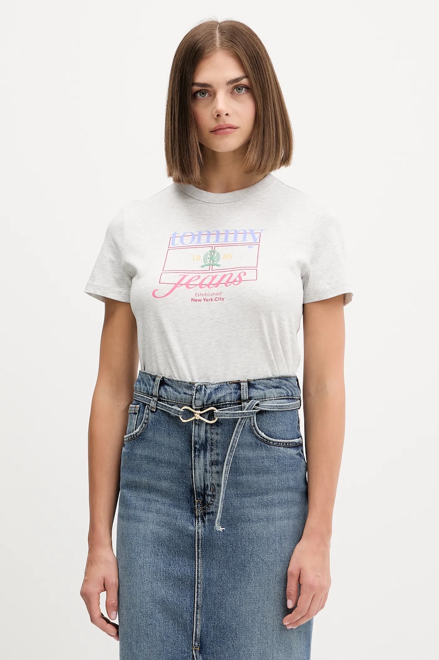 Bavlněné tričko Tommy Jeans dámské, šedá barva, DW0DW21533