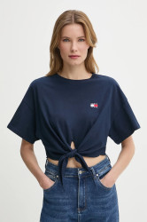 Bavlněné tričko Tommy Jeans dámské, tmavomodrá barva, DW0DW20321