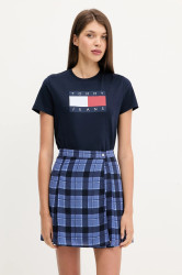 Bavlněné tričko Tommy Jeans dámské, tmavomodrá barva, DW0DW22562