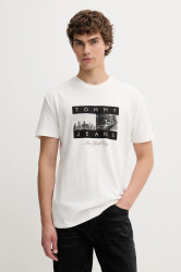 Bavlněné tričko Tommy Jeans pánské, bílá barva, s potiskem, DM0DM22464