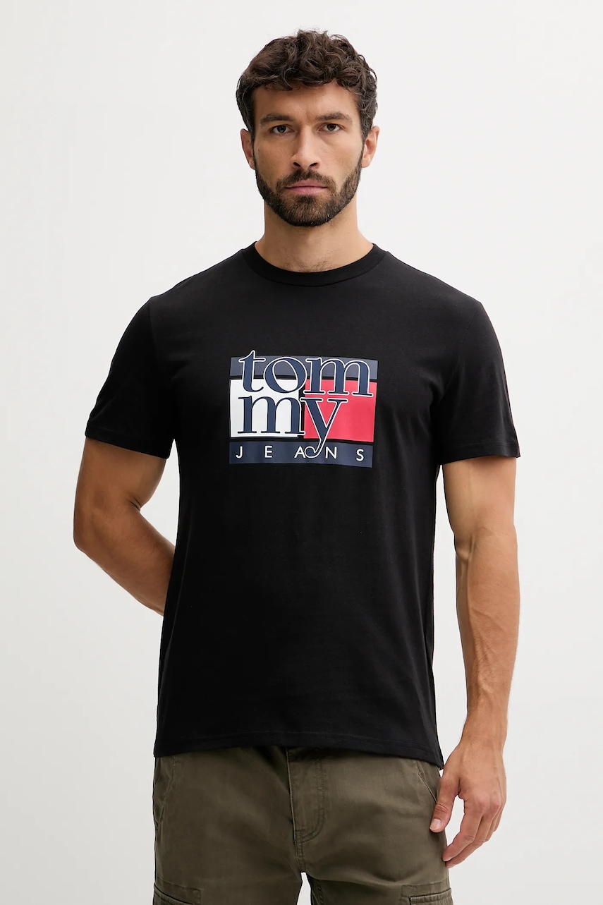 Bavlněné tričko Tommy Jeans pánské, černá barva, DM0DM21977